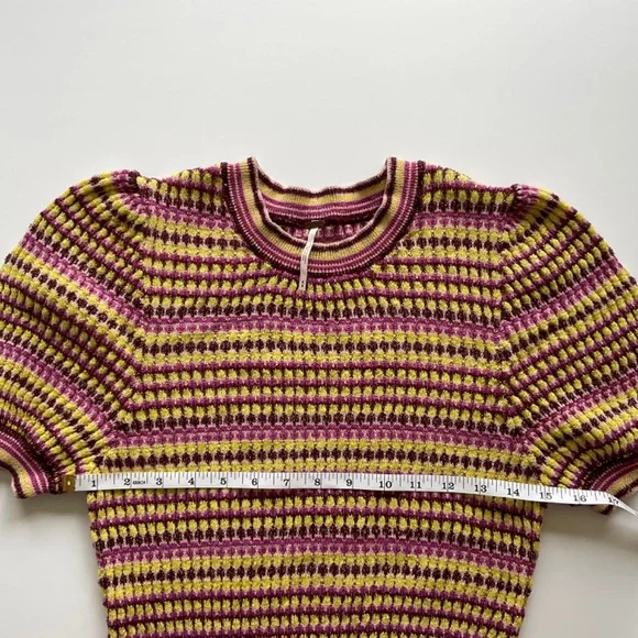 NEW FREE PEOPLE Into You  Shimmer Mini SweaterDress Pink Metallic Retro Stripe - Picture 5 of 16